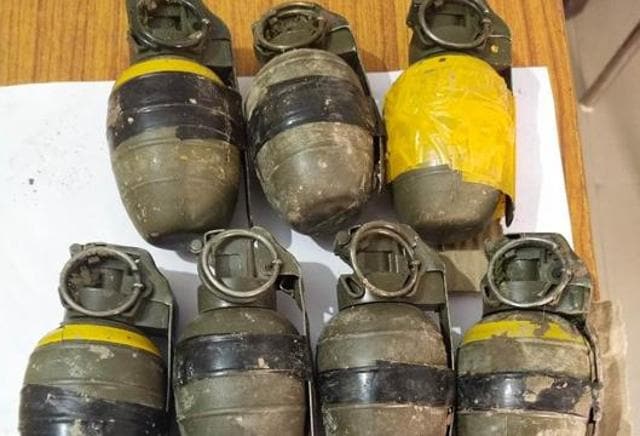 The grenades seized by the Punjab Police during a search on Sunday morning in Punjab’s Gurdaspur The grenades seized by the Punjab Police during a search on Sunday morning in Punjab’s Gurdaspur