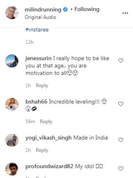 Comments on the video (Instagram/milindrunning)