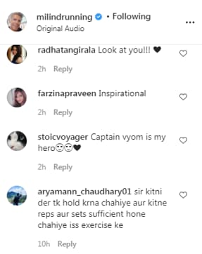 Comments on the video (Instagram/milindrunning)
