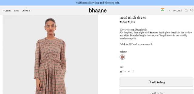 Sonam Kapoor Ahuja’s Bhaane midi (bhaane.com)
