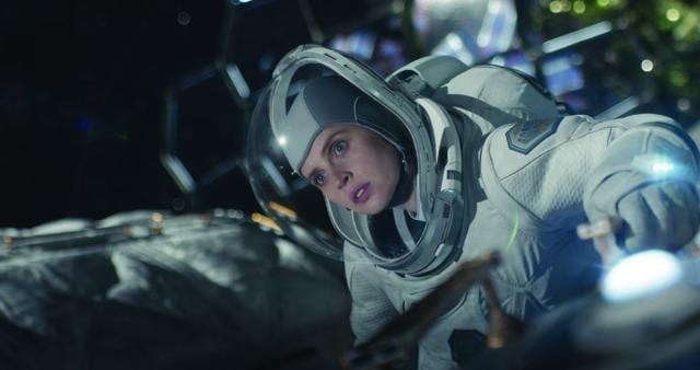Felicity Jones stars in the Midnight Sky’s Gravity-inspired scenes.