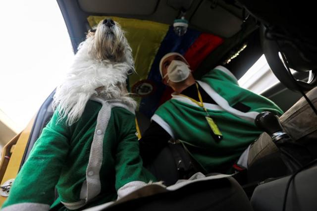 Nicolas Walteros, 52, sits inside a taxi with his dog Colonel. (REUTERS) Nicolas Walteros, 52, sits inside a taxi with his dog Colonel. (REUTERS)