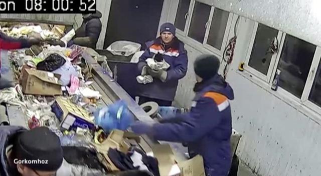 A still image taken from video footage shows a worker holding a bag with a cat inside. (via REUTERS) A still image taken from video footage shows a worker holding a bag with a cat inside. (via REUTERS)