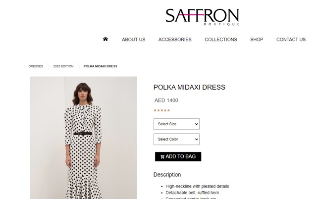 Jacqueline Fernandez’ polka dot dress from Saffron Boutique (saffron-boutique.com)