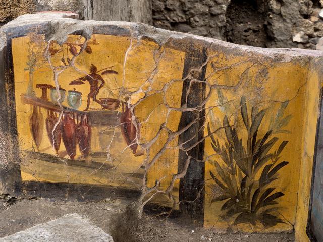 A fresco on an ancient counter uncovered during excavations in Pompeii, Italy, is seen in this handout picture released December 26, 2020. Pompeii Archaeological Park/Ministry of Cultural Heritage and Activities and Tourism. (via REUTERS) A fresco on an ancient counter uncovered during excavations in Pompeii, Italy, is seen in this handout picture released December 26, 2020. Pompeii Archaeological Park/Ministry of Cultural Heritage and Activities and Tourism. (via REUTERS)