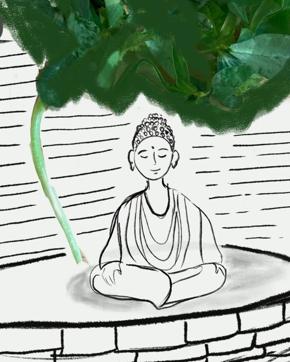 A methi-leaf canopy over a likeness of the Buddha. A methi-leaf canopy over a likeness of the Buddha.