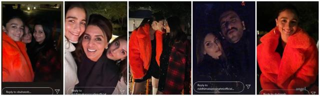 Alia Bhatt and Ranbir Kapoor with family and Ranveer Singh.
