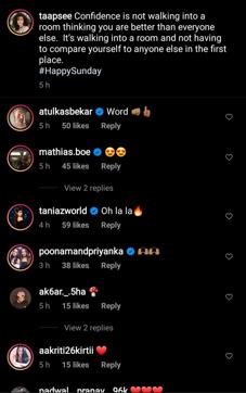 Taapsee’s rumoured boyfriend, Mathias Boe’s comment on her picture (Instagram/taapsee) Taapsee’s rumoured boyfriend, Mathias Boe’s comment on her picture (Instagram/taapsee)