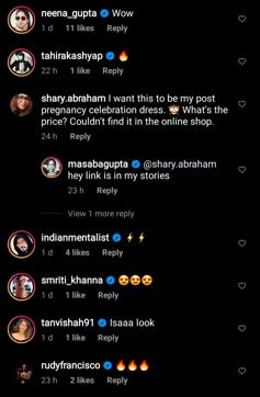Neena Gupta and Tahira Kashyap’s comments on Masaba Gupta’s picture (Instagram/masabagupta) Neena Gupta and Tahira Kashyap’s comments on Masaba Gupta’s picture (Instagram/masabagupta)