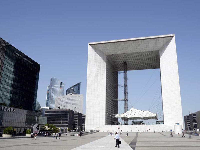 A giant puzzle (10000 pieces) was installed outside the Arch of La Defense  near Paris, France