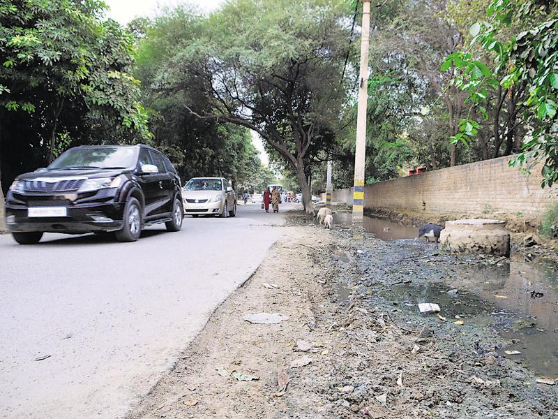 Gurgaon Sewage spillover continues on DLF Phase 4 main road