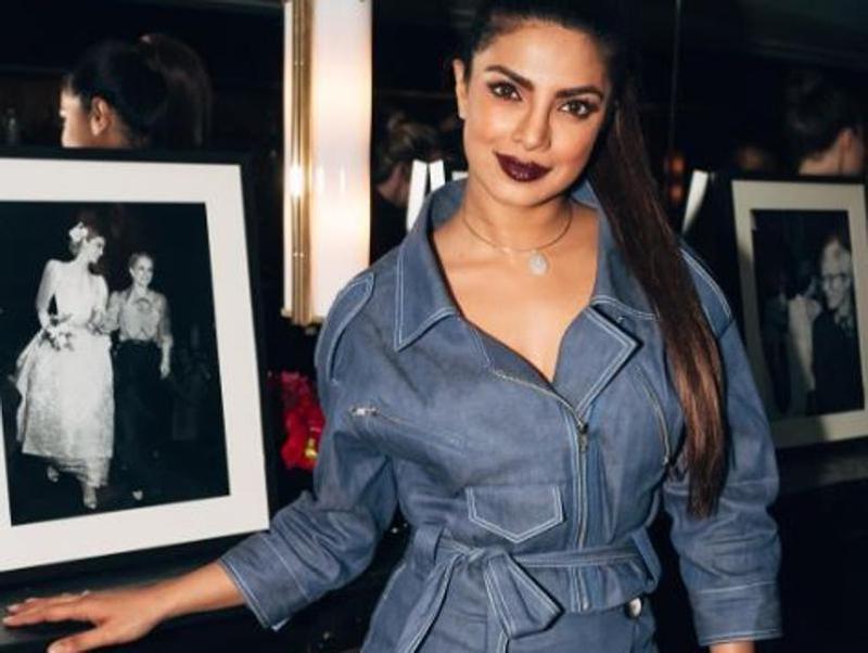 priyanka chopra denim dress Priyanka Chopra's Anamika Khanna tie-dye denim look for Prime Video event  gives edgy twist co-ord dressing: Watch