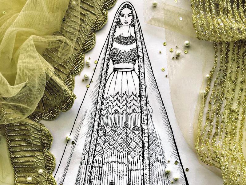 Lehenga | Fashion illustration sketches dresses, Bride fashion  illustration, Fashion illustration
