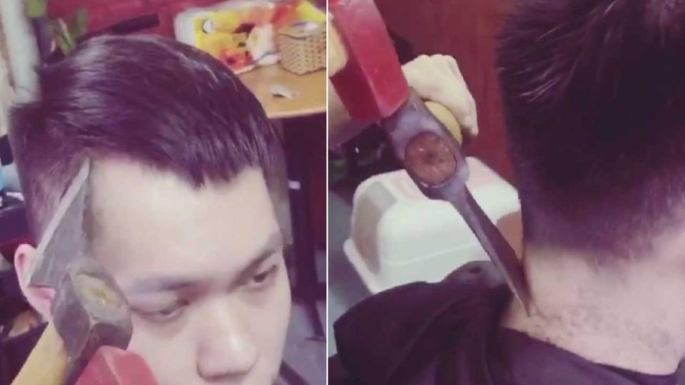 Watch Barber uses axe and hammer for haircut Hindustan Times