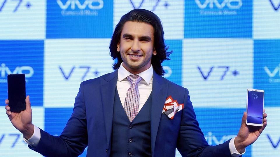 Selfie king: Ranveer Singh launches Vivo V7+ (and his new look) - Rediff.com