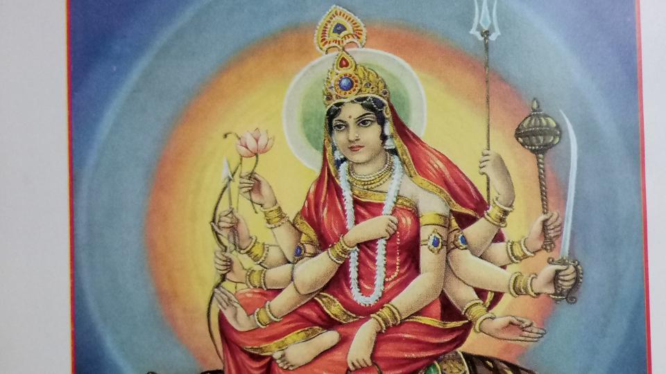 Goddess Chandraghanta blesses devotees with fame and power. Goddess Chandraghanta blesses devotees with fame and power.
