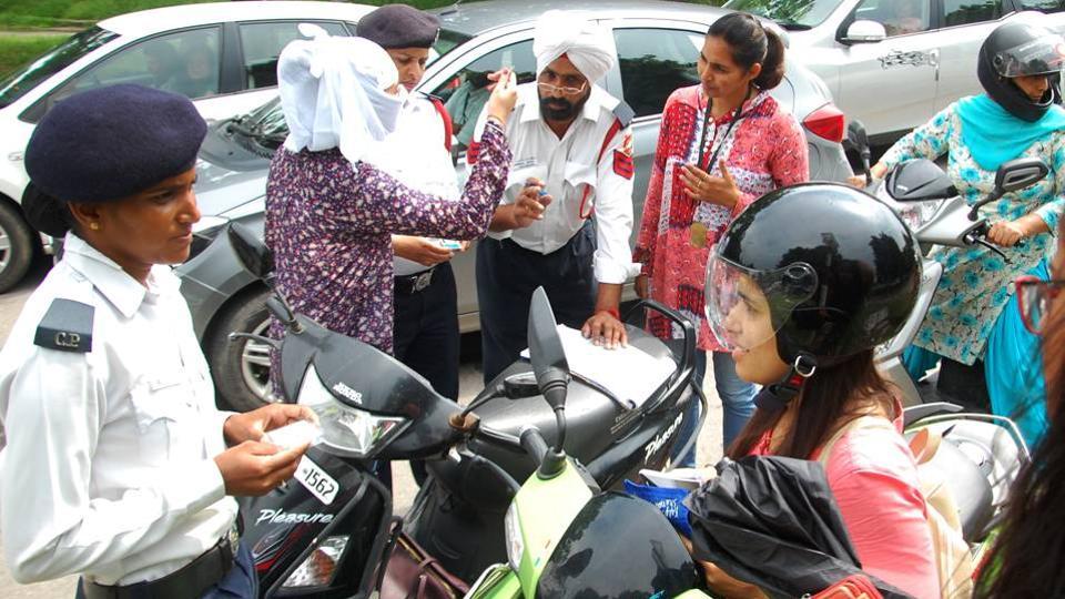 Helmet rule 128 women riders challaned in Chandigarh on Day 1