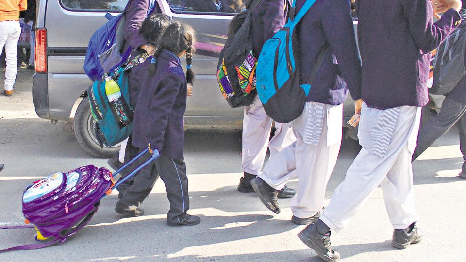 Despite Haryana government guidelines, heavy schools bags weigh down