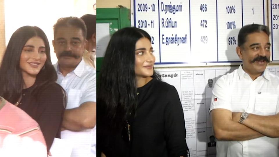 Kamal Hassan And Shruti Hassan Queue At Polling Booth Due To Evm Glitch Hindustan Times 