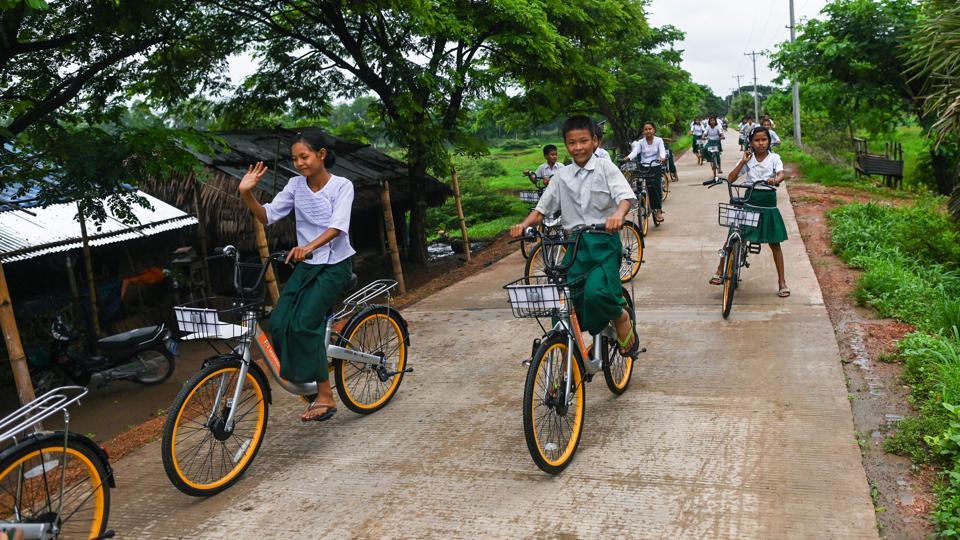 Photos Recycled bikes cut Myanmar kids’ commute to school Hindustan