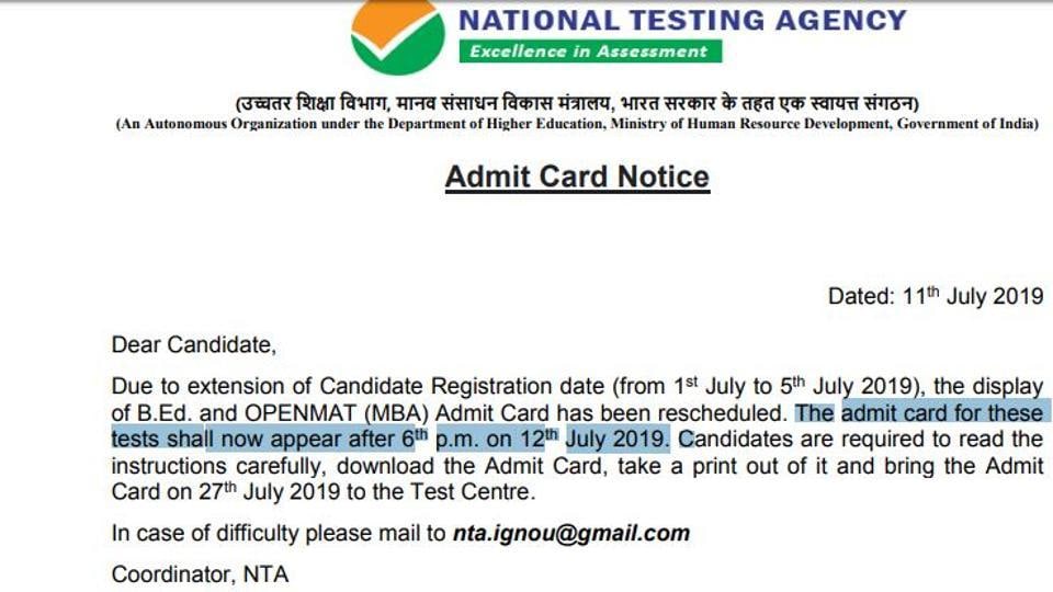 IGNOU OPENMAT and BEd admit card 2019 release delayed further, check