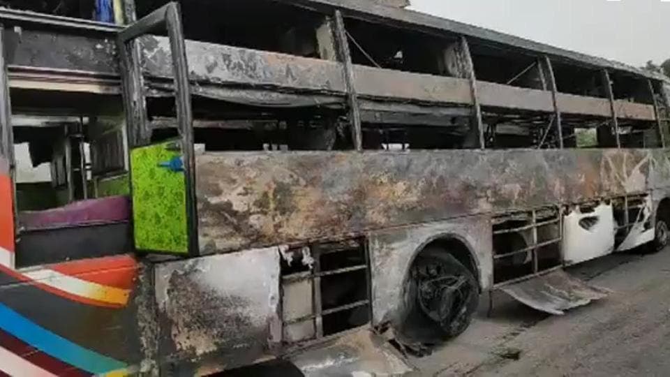 Two killed, 15 injured as tourist bus catches fire in Haryana’s ...