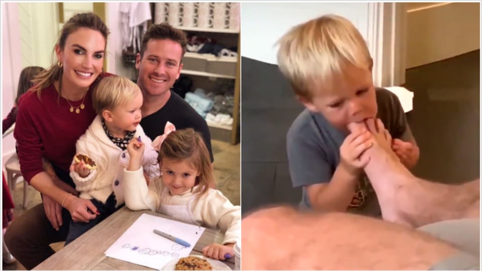 Armie Hammers Wife Reacts To Viral Video Of Son Sucking On Actors Toes ‘he Likes To Play With
