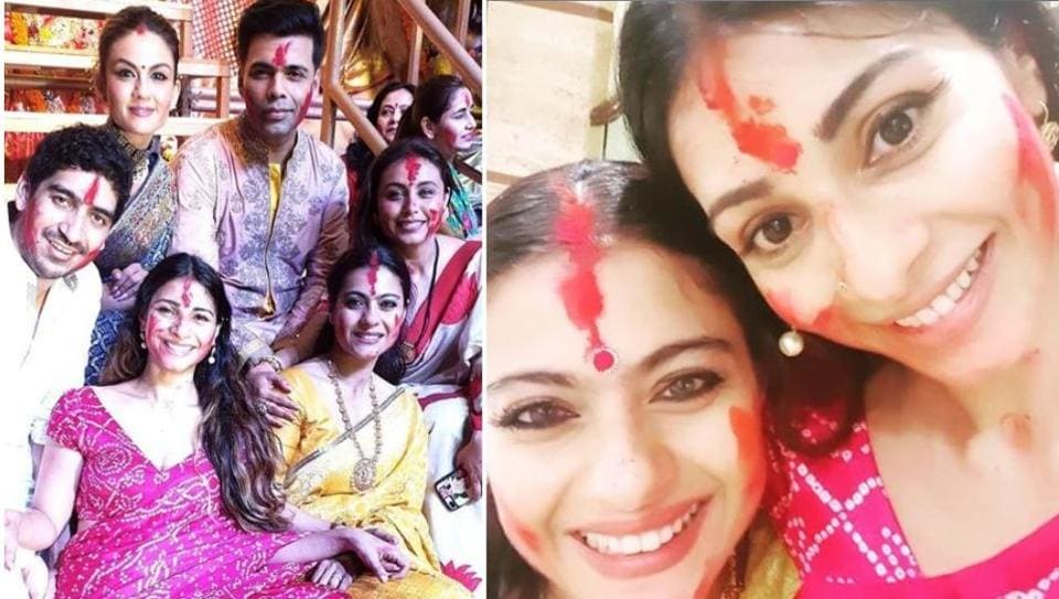 Durga Puja 2019: Kajol And Tanishaa Play Sindoor Khela With Karan Johar ...