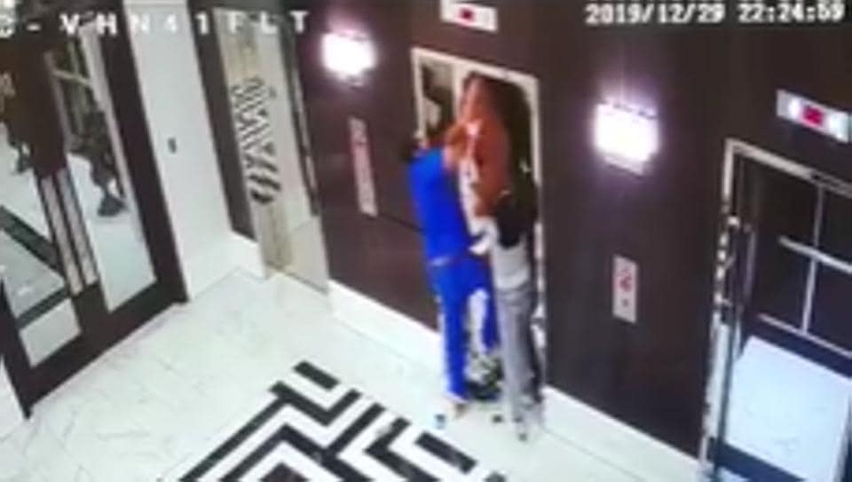 Dog chokes as its leash gets stuck in elevator door. Alert doctor saves