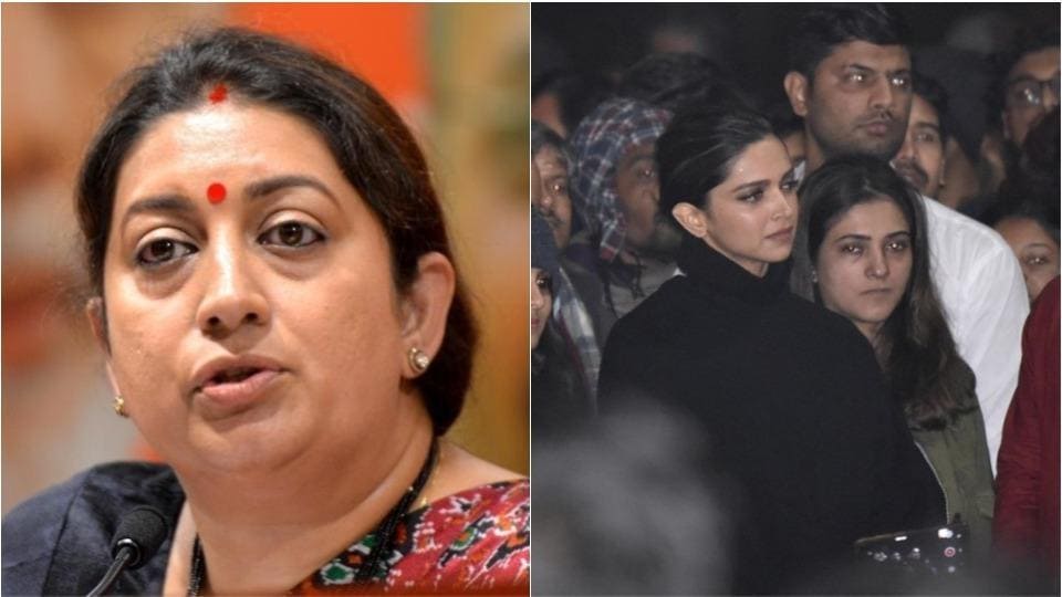 ‘Her political affiliation known’: Smriti Irani’s dig at Deepika Padukone