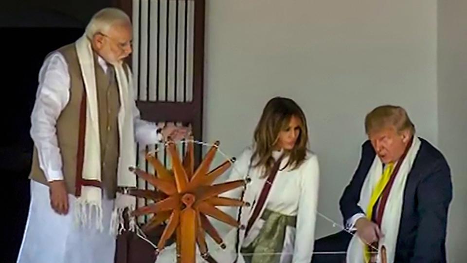 Prez Trump tries his hand at charkha at Gandhi ashram, thanks PM Modi