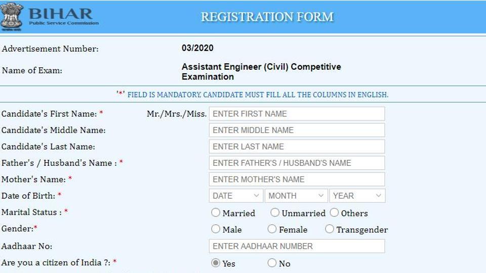 Bpsc Assistant Engineer Registration Begins At Bpsc Bih Nic In Hindustan Times