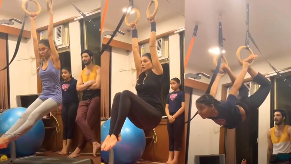 Sushmita Sen’s boyfriend Rohman Shawl turns fitness trainer for her daughters Renee, Alisah. Watch