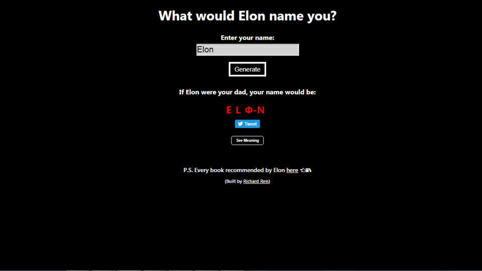 What would Elon Musk name you? This website may have the answer