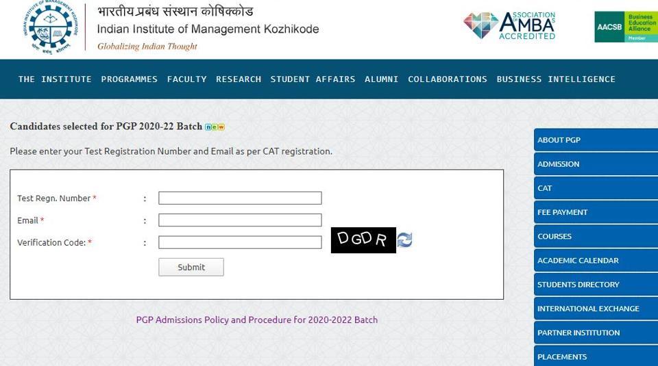 IIM Kozhikode PGP 202022 batch offer list released at iimk.ac.in