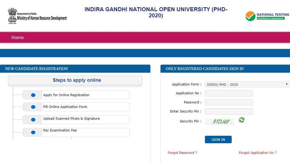 NTA IGNOU PhD and OPENMAT MBA entrance exams 2020 Application