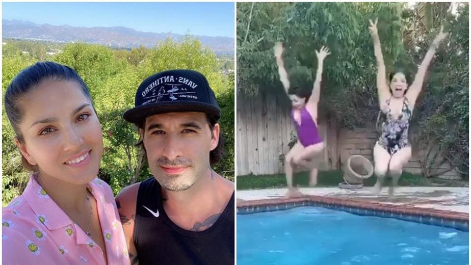 Sunny Leone is enjoying sunny days in Los Angeles, has a fun dip in a pool.  Watch new video | Bollywood - Hindustan Times