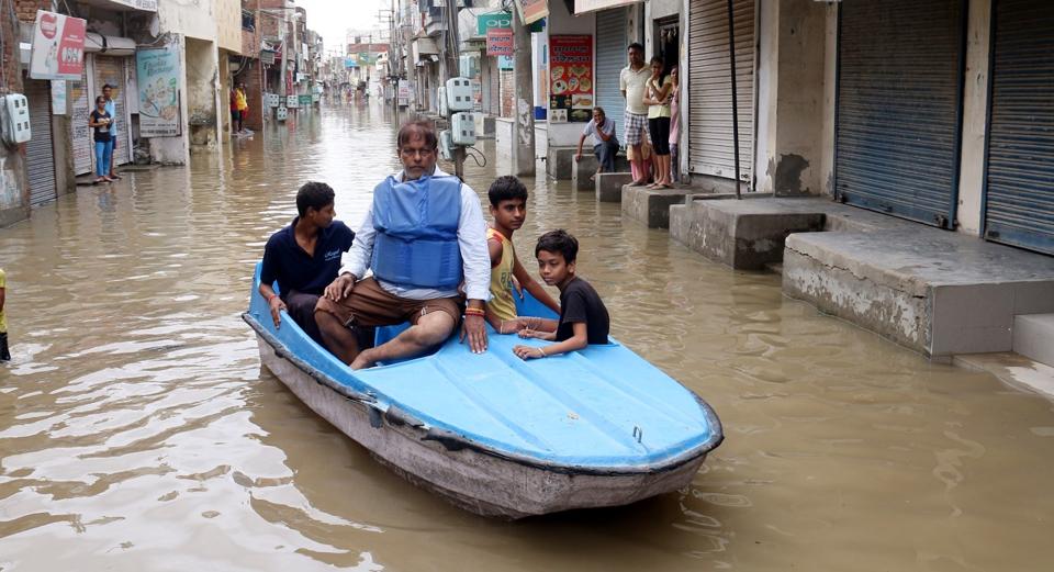 Bathinda turns Venice after downpour, residents bring out boat in