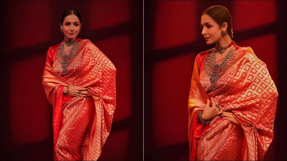 Ganesh Chaturthi: Malaika Arora amps up festive vibe in red Banarasi saree