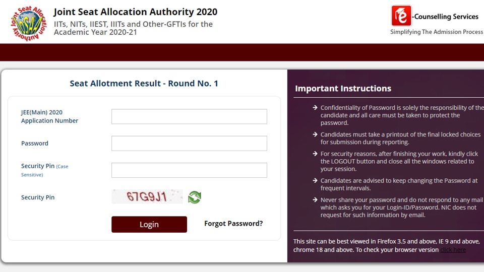 Josaa Counselling First Allotment List 2020 Released At Josaa.nic.in 