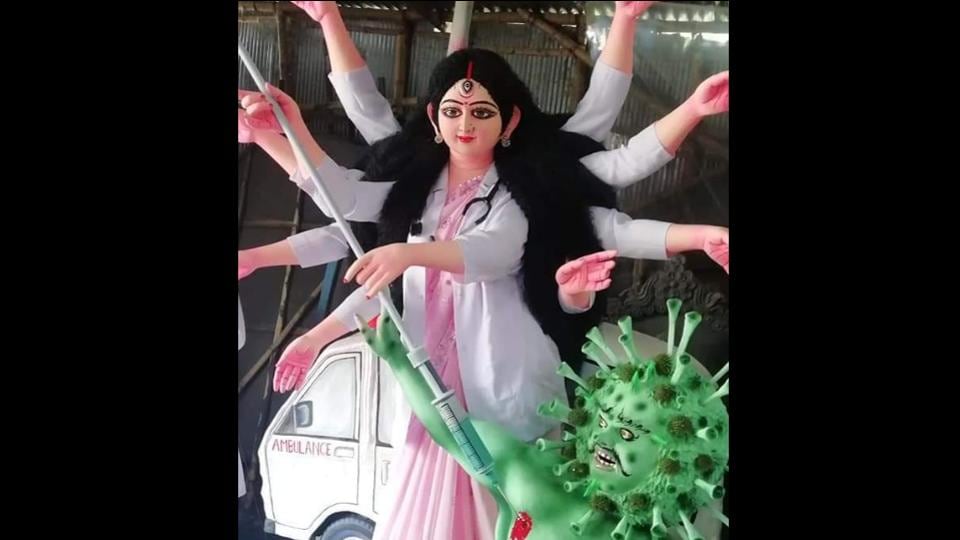 Durga idol reimagined as doctor killing ‘coronasur’ goes viral, Shashi Tharoor praises it