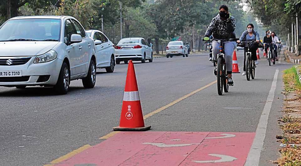 Traffic cones installed on cycle tracks in Chandigarh Hindustan Times