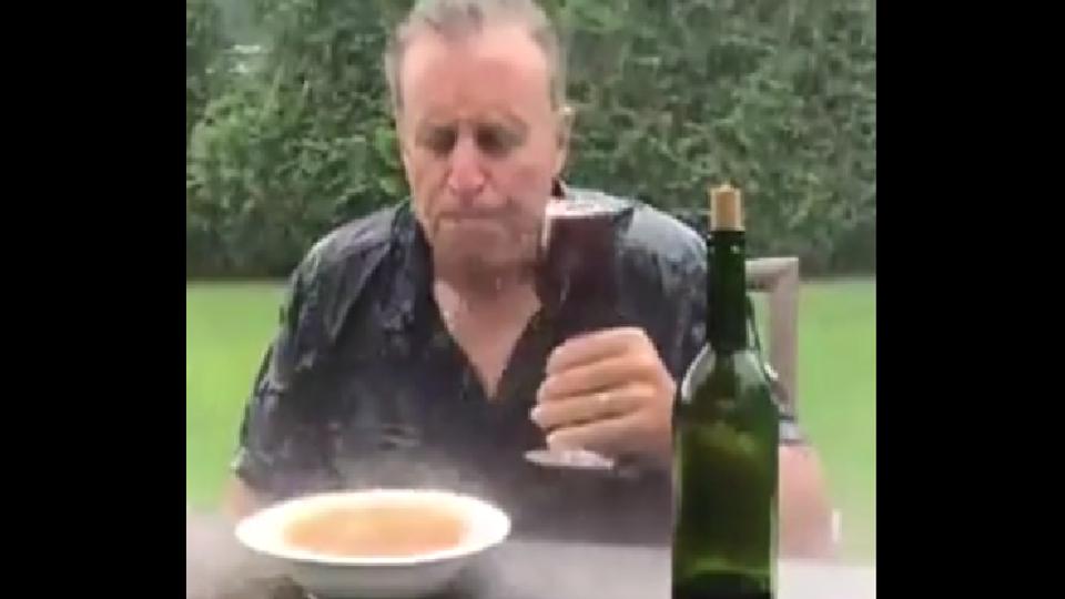 Video of man dining in rain gets shout out from Reddit. ‘Mood,’ say