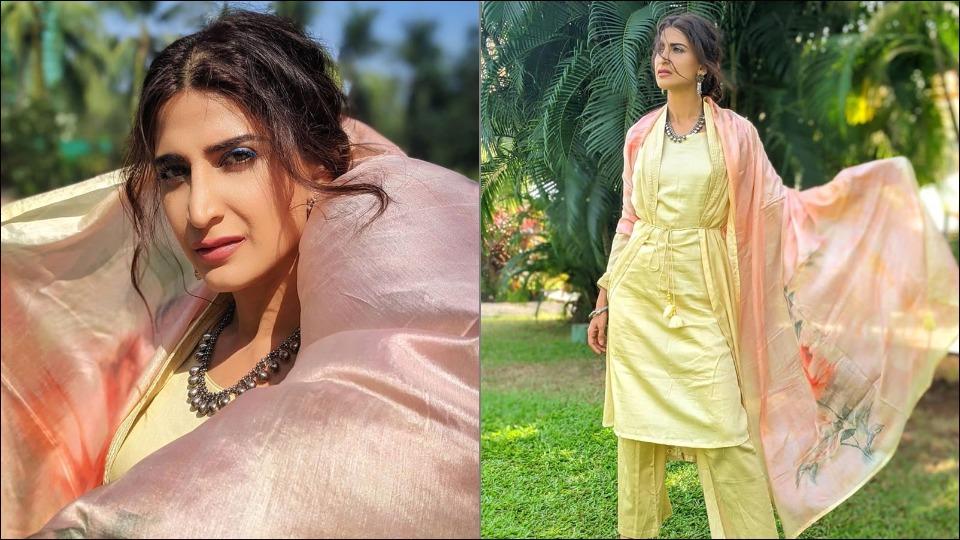 Lipstick Under My Burkha star Aahana Kumra paints autumn pastel in cream yellow kurta set