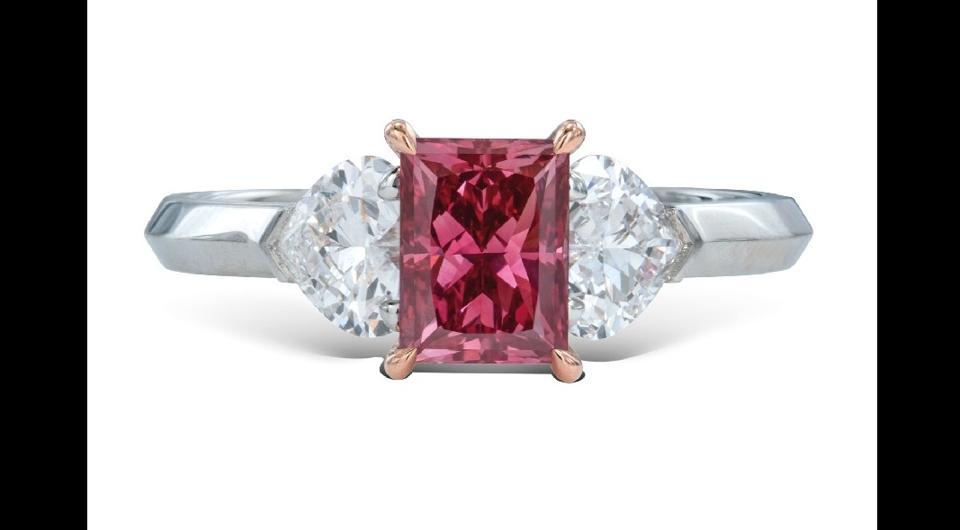1.68 Carat Red Diamond Engagement Ring Vintage Style 14K Black Gold  Certified - Etsy