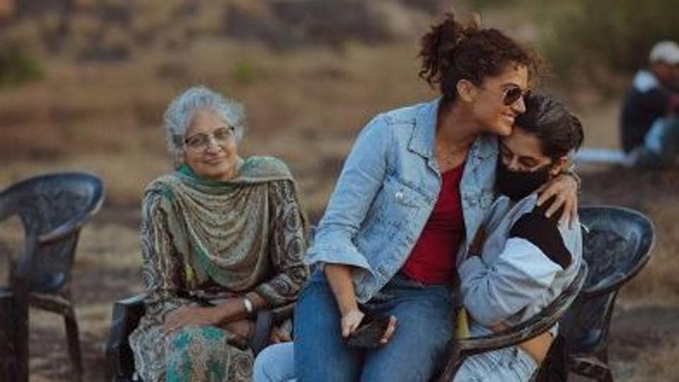 Taapsee Pannu shares a picture with her mom, sister Shagun from sets of Rashmi Rocket, calls them ‘my Diwali gifts’. See here