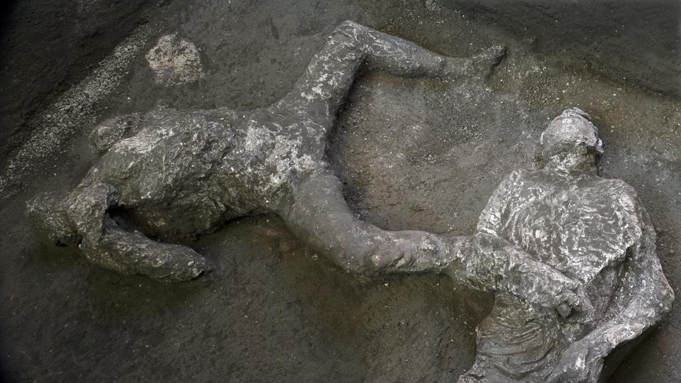  Preserved skeletal remains of victims from the 79 AD eruption of Mount Vesuvius, found in the ruins of Herculaneum, Italy.