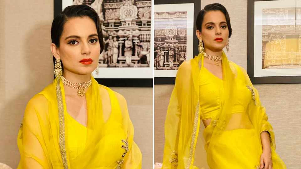Kangana Ranaut opted for a quirky Indian look - a green cotton saree,  paired with white brogue shoes. … | Stylish sarees, Cotton saree blouse  designs, Elegant saree
