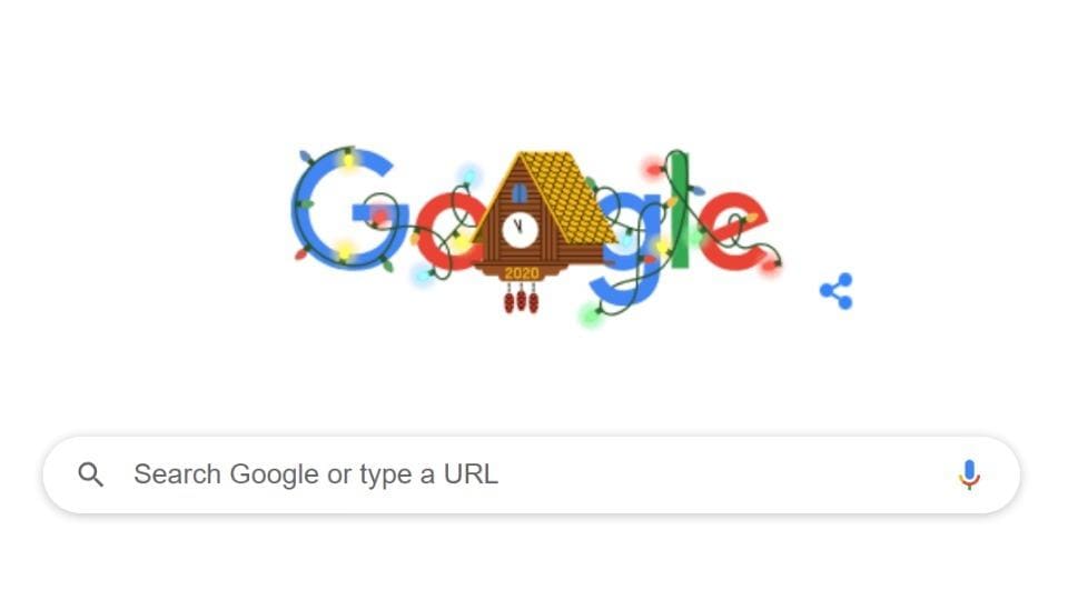 Google Doodle Special New Year’s Eve animation with twinkling lights