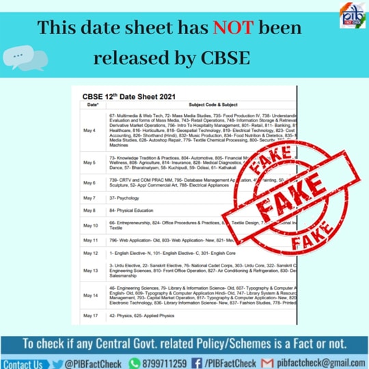 Cbse Board Exams 2021 Fake Datesheet Circulating On Social Media Says Pib Hindustan Times